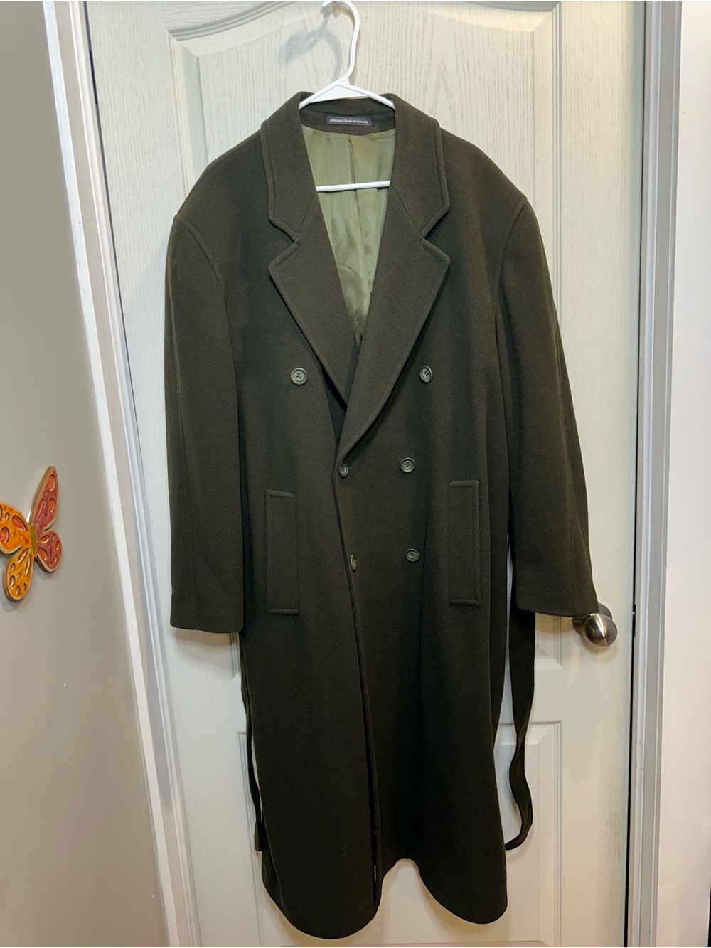 Bosa Vintage Wool Cashmere Overcoat 42R Olive Green Double Breasted Trench